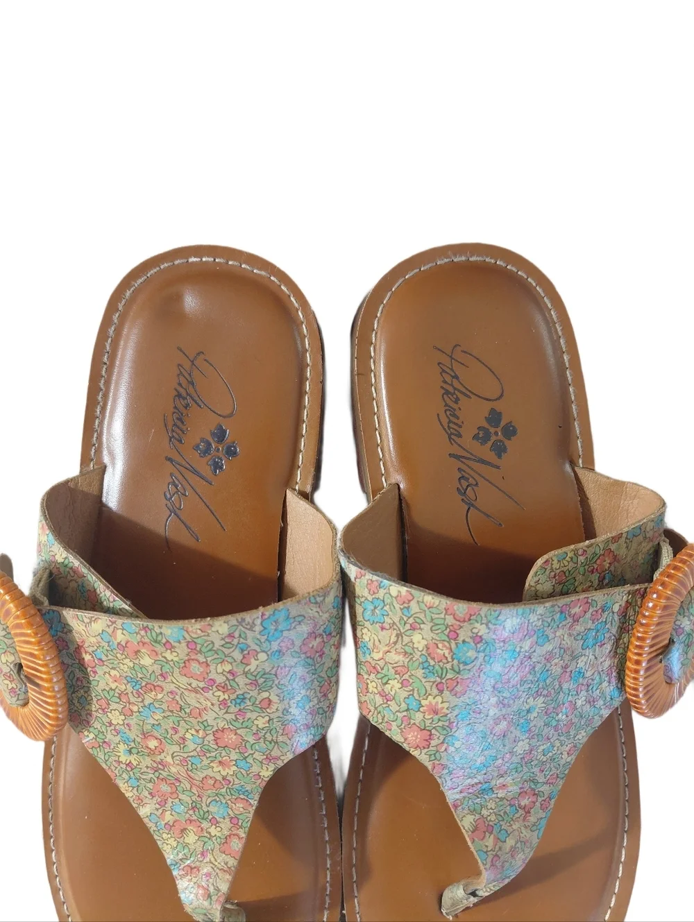 Patricia Nash Multicolor Floral Leather Thong Sandals Size 8.5